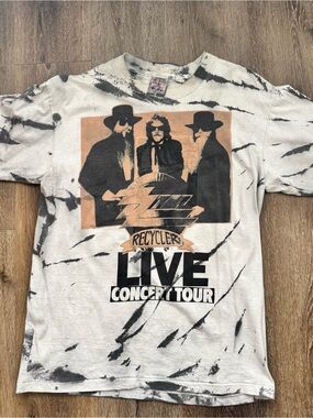 VINTAGE ZZ TOP Recycler Live Concert Tour Tie-Dye Graphic Tee - White/Black